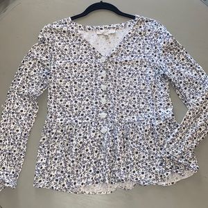 💙✨Loft Blue & White Floral Long Sleeve Blouse